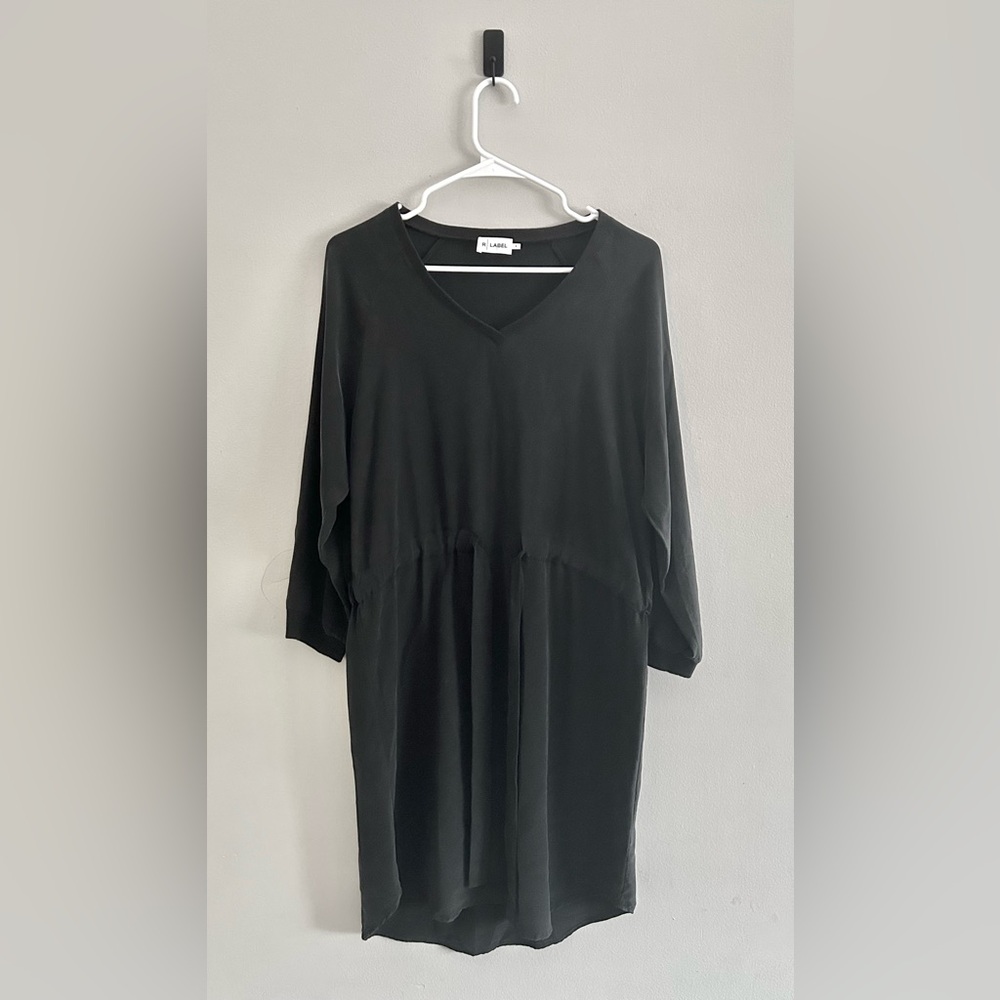 R Label 100% Silk V Neck 3/4 Sleeve Shirt Dress | Size S